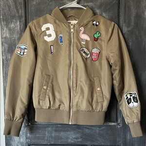H&M Kids Embroidered Patch Bomber Jacket - Tan